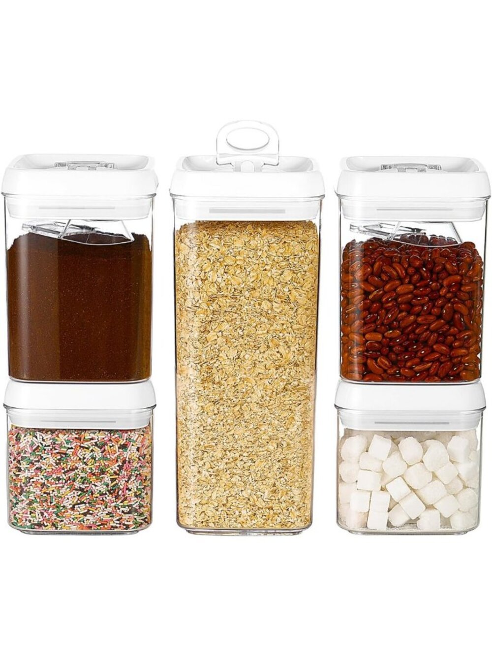 Airtight Food Storage Containers Set of 5 - Large Stackable Jars for Kitchen
